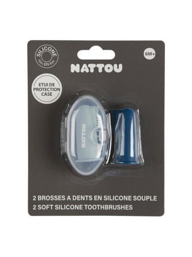 NATTOU Baby Toothbrush детска четка за зъби за върху пръст с калъфка Petrol Blue / Aqua Blue 2 бр.