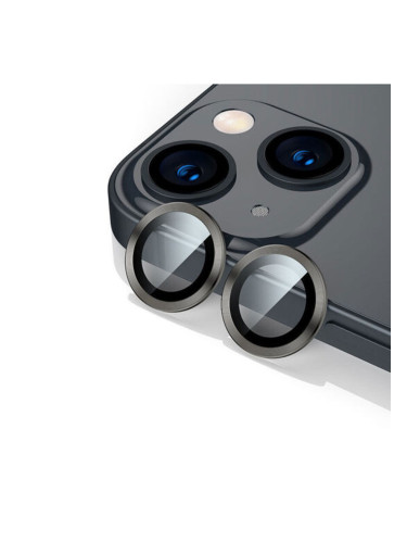 Стъклен протектор за камера DeTech, за iPhone 14 / 14 Plus, Черен - 52712