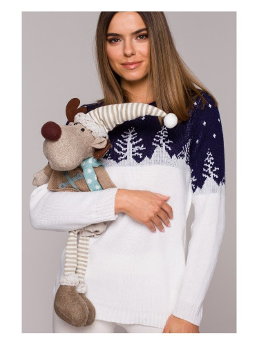 Тъмносин дамски пуловер с коледни мотиви MXS05