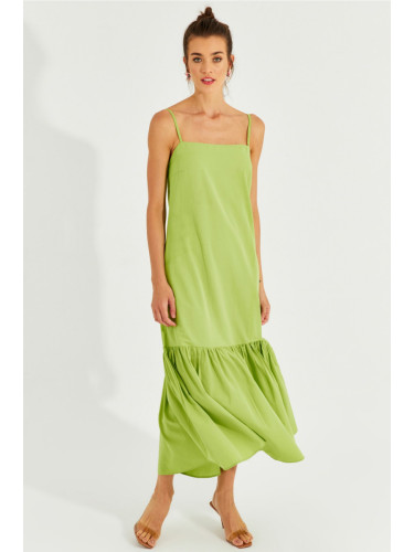 Cool & Sexy Дамски шам-фъстък зелена пола с къдри и презрамки Midi рокля