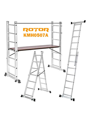 Стълба алуминиева, комбинирана тип скеле, 2x7 стъпала, 3.3 м, ROTOR KMH0507A