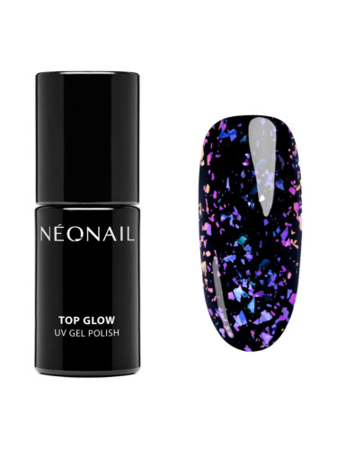 NEONAIL Top Glow гел топ лак за нокти цвят Violet Aurora Flakes 7,2 мл.