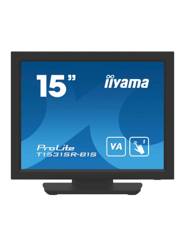 Тъч Монитор IIYAMA T1531SR-B1S, 15" (38.10 cm) VA панел, XGA, 18ms, 2500:1, 350 cd/m2, DisplayPort, HDMI, VGA, USB