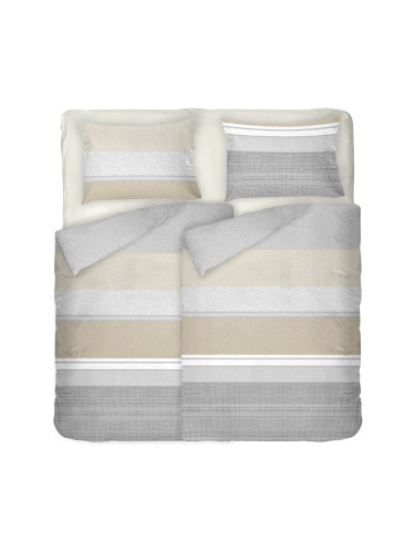 Памучно спално бельо на райе в бежово и сиво НОРТ, 5 части