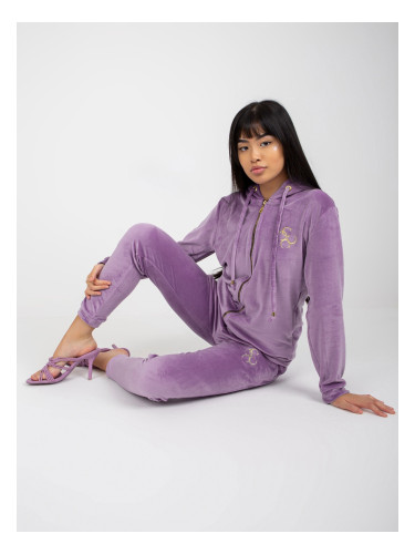 Purple women's velour set with Melody patches