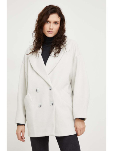 Палто Answear Lab в бяло преходен модел с двуредно закопчаване