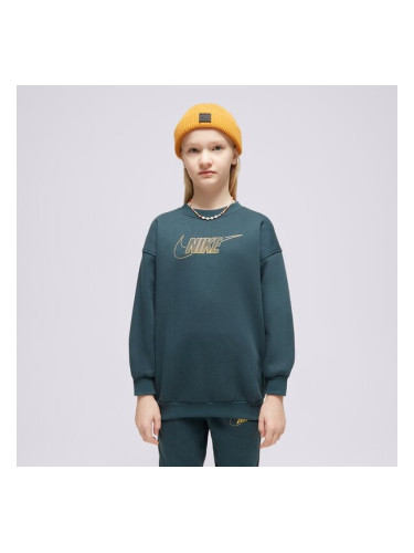 Nike Суитчър G Nsw Club Flc Bf Crew Ls Shne Girl детски Дрехи Суичъри FJ6161-328 Зелен