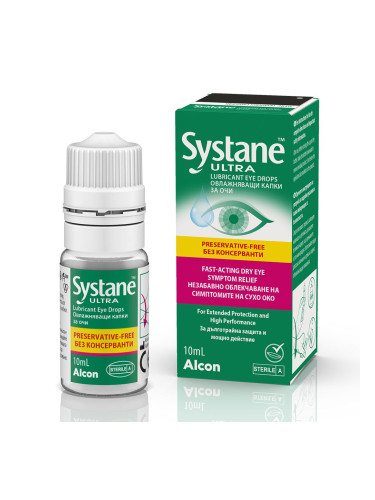 Systane Ultra Овлажняващи капки изкуствени сълзи за сухи и зачервени очи без консерванти 10 ml