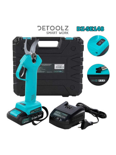Ножица лозарска, акумулаторна, DETOOLZ DZ-SE148, 20V, 2Ah, 30 мм рязане, 40 мм отвор, безчетков мотор
