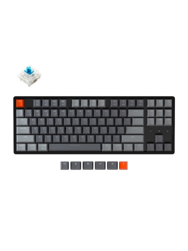 Клавиатура Keychron K8-Q2, безжична, гейминг, механична, Hot-Swappable TKL Gateron Optical Blue сини суичове, RGB подсветка, черна, Bluetooth, USB-C