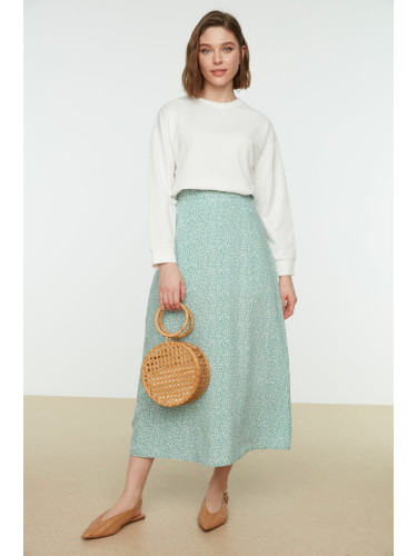 Trendyol Mint Floral Printed Viscose Woven Flare Skirt