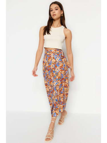 Trendyol Multicolored Floral Patterned Viscose Fabric Midi Woven Skirt