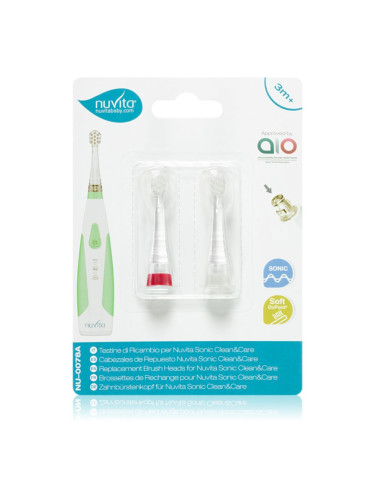 Nuvita Sonic Clean&Care Replacement Brush Heads резервни накрайници за сонична четка за зъби с батерии за бебета Sonic Clean&Care Small Red/White 3 m+