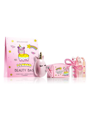 BrushArt KIDS Llama beauty bag подаръчен комплект Llama beauty bag pink(за деца )