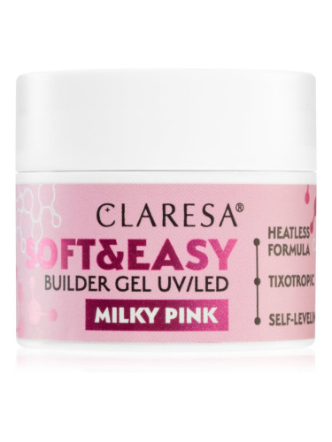 Claresa Soft&Easy Builder Gel основно гел покритие за нокти цвят Milky Pink 12 гр.