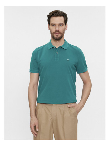 United Colors Of Benetton Тениска с яка и копчета 3089J3179 Зелен Regular Fit
