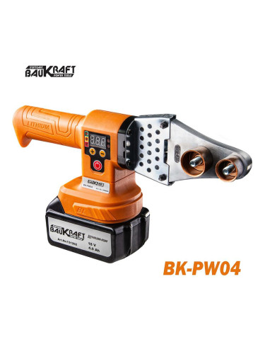 Поялник за PP тръби, акумулаторен, Baukraft BK-PW04, 18V, 4Ah, с 3 глави - 20/25/32мм