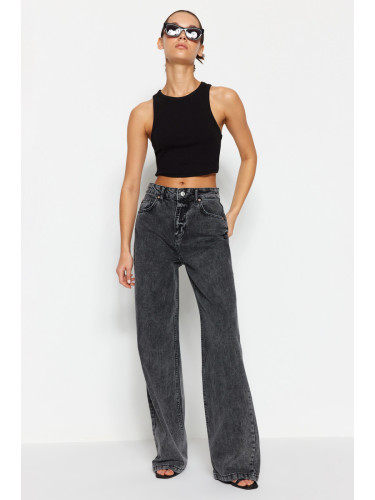 Trendyol антрацит висока талия широк крак дънки