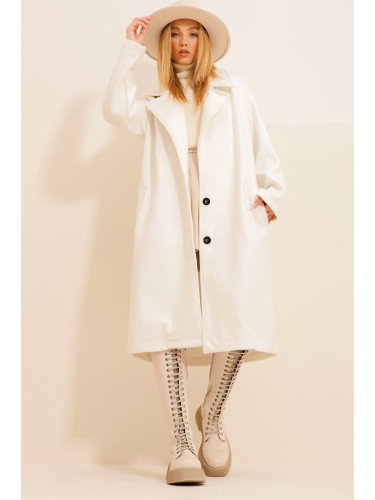 Trend Alaçatı Stili Women Ecru Cachet Unlined Long Coat