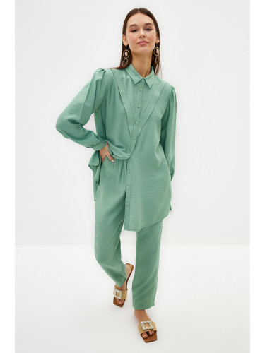 Trendyol Green Linen Look Shirt-Pants Woven Suit