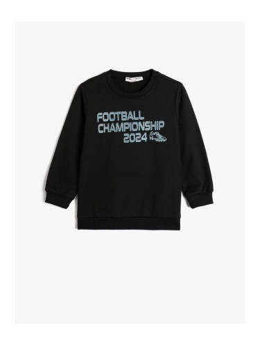 Koton Sweatshirt Long Sleeve Crew Neck Football Themed Print Detailed Ribbon