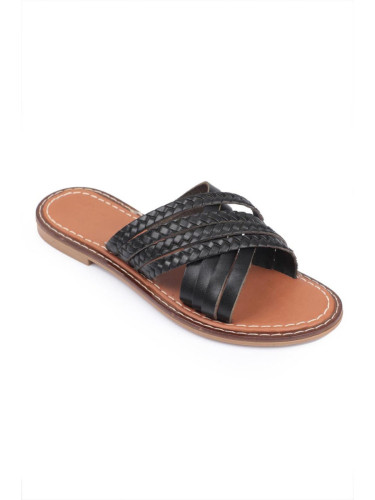 Capone Outfitters Capone 8098 Genuine Leather Black Women's Bodrum Slippers