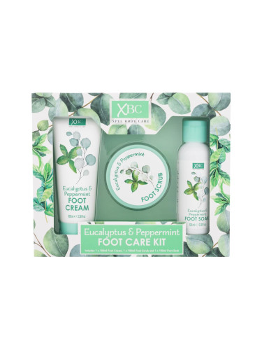 Xpel Eucalyptus & Peppermint Foot Care Kit Подаръчен комплект крем за ходила Eucalyptus & Peppermint Foot Cream 100 ml + вана за крака Eucalyptus & Peppermint Foot Soak 100 ml + пилинг за ходила Eucalyptus & Peppermint Foot Scrub 100 ml увредена кутия