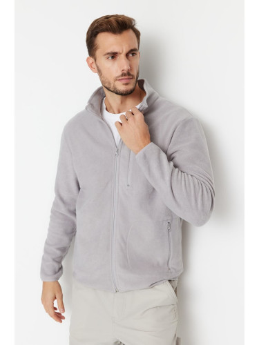 Trendyol Gray Regular/Normal Cut Zipper Detailed Warm Thick Fleece Sweatshirt