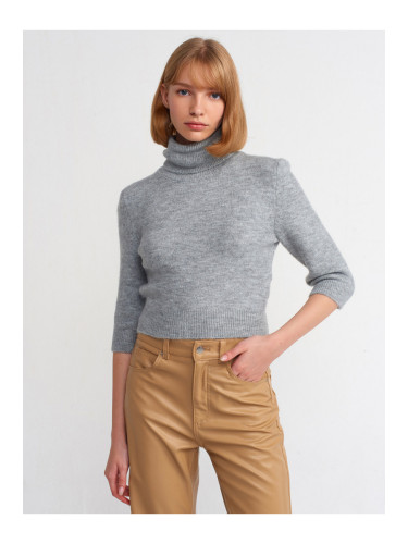 Dilvin 10306 Turtleneck Short Sleeve Crop Sweater-Dark Gray