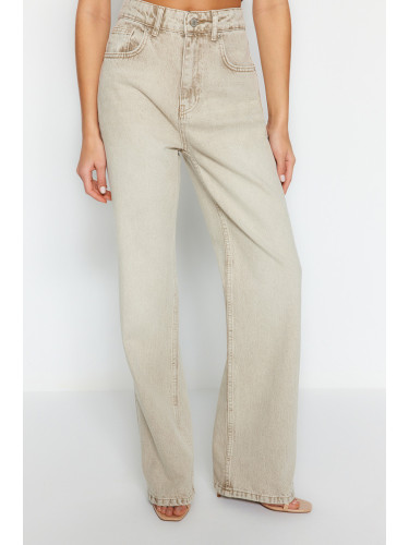 Trendyol Beige Pale Effect Vintage Normal Waist Wide Leg Jeans