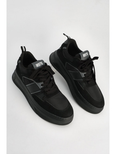 Marjin Men's Sneakers Thick Sole Lace-Up Sneakers Vetur Black.