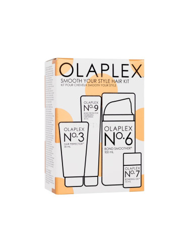 Olaplex Smooth Your Style Hair Kit Подаръчен комплект грижа за косата Hair Perfector No. 3 30 ml + серум за коса No. 9 Bond Protector Nourishing Hair Serum 20 ml + крем против накъдряне No. 6 Bond Smoother 100 ml + регенериращо масло за коса No. 7 Bonding Oil 7,5 ml