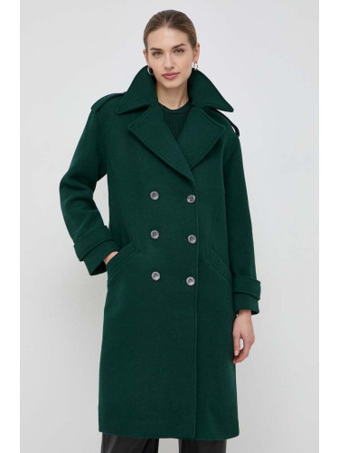 Палто с вълна Morgan в зелено преходен модел с уголемена кройка