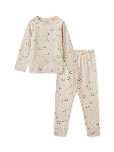 Детска памучна пижама Liewood в бежово с изчистен дизайн