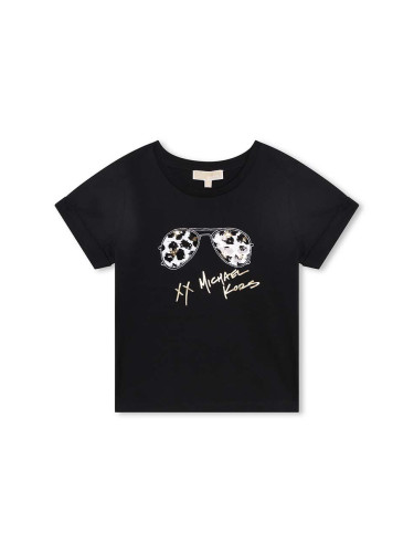 Детска памучна тениска Michael Kors в черно с принт