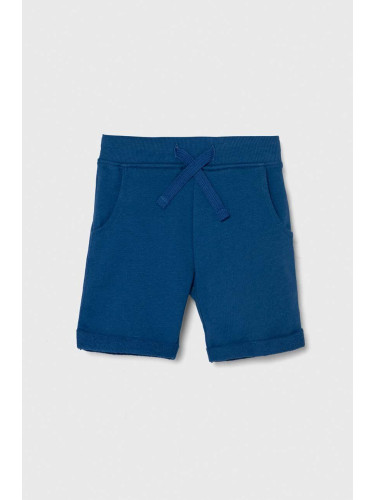 Детски памучен къс панталон Guess в синьо с регулируема талия