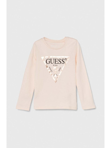 Детска блуза с дълги ръкави Guess в оранжево