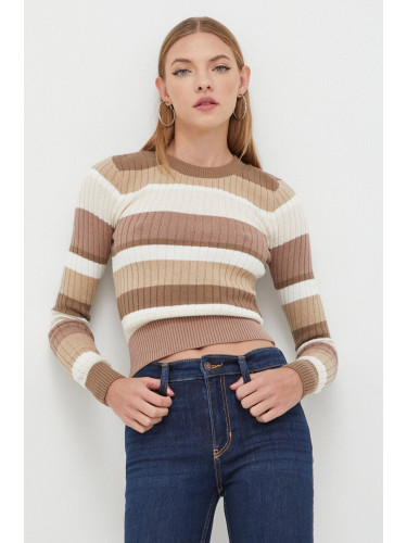 Пуловер Hollister Co. дамски в кафяво от лека материя