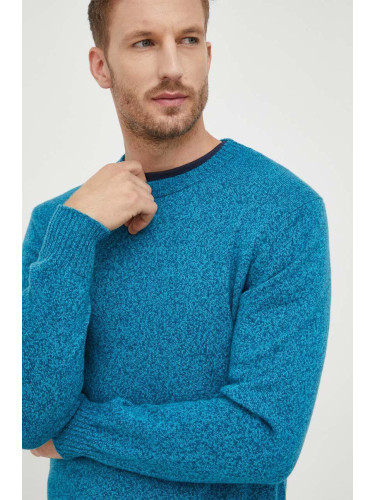 Пуловер с вълна United Colors of Benetton мъжки в тюркоазено от лека материя
