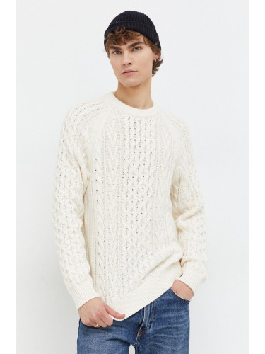 Пуловер с вълна Abercrombie & Fitch мъжки в бежово