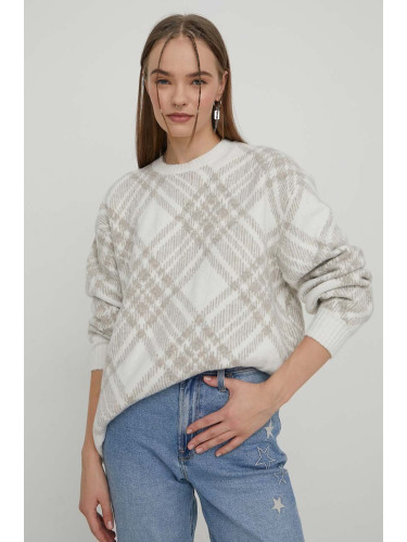 Пуловер Hollister Co. дамски в бяло от лека материя