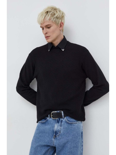 Памучен пуловер HUGO в черно