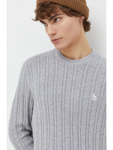 Пуловер с вълна Abercrombie & Fitch мъжки в сиво от лека материя