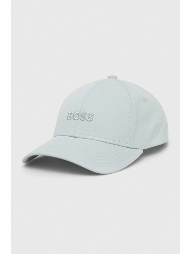 Памучна шапка с козирка BOSS в тюркоазено с изчистен дизайн 50495441