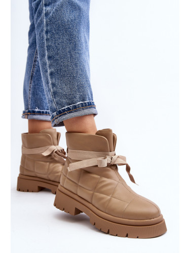 Boto Дамски боти до глезена с капитон и връзки Каки Bizzanti