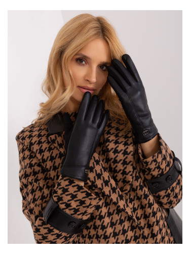 Black winter gloves with eco-leather