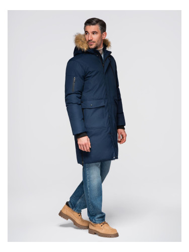 Ombre Alaskan men's winter jacket with detachable fur from the hood - navy blue