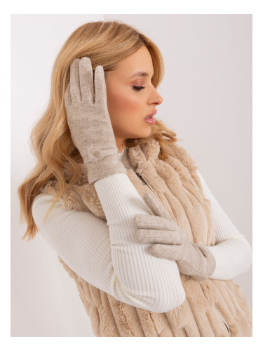 Beige winter gloves with belt