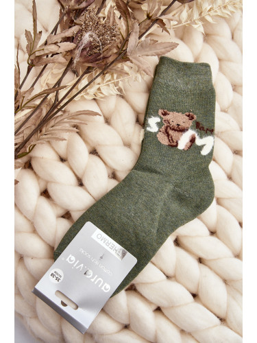 Aura.via Топли памучни чорапи с мече зелено