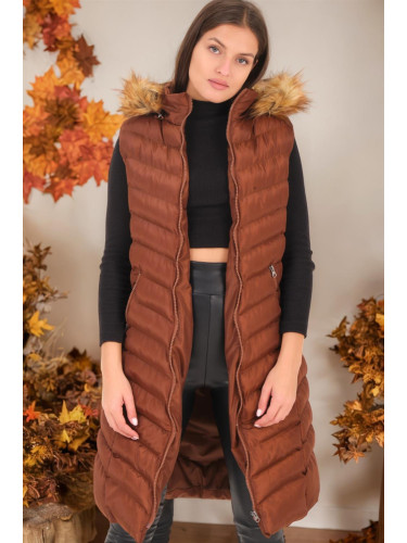 Z6684 DEWBERRY LADIES VEST-FLAT LIGHT BROWN